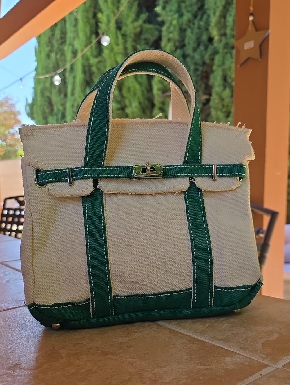 Small Canvas Boatkin Tote Bag with Green Trim